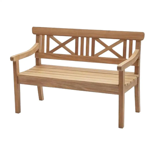 Wooden bench with armrests on a white background