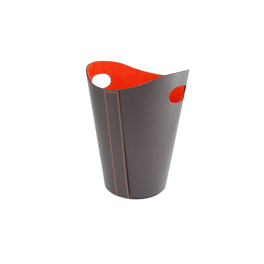 Brown PU & Orange Suede Dustbin – Stylish Small Waste Basket