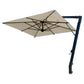 Beige patio umbrella with black arm on a white background