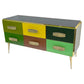 Colorful dresser with geometric design on a white background