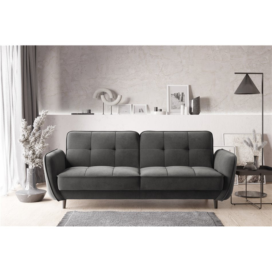 Eliso Extendable Velvet Sofa Bed – Gray Loco 06, 3-Seater with Storage
