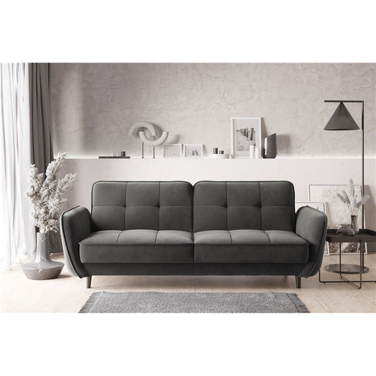 Eliso Extendable Velvet Sofa Bed – Gray Loco 06, 3-Seater with Storage