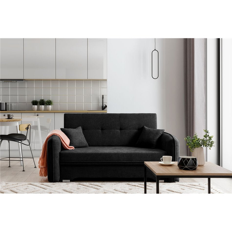Compact Sofa Bed with Extendable Sleeping Function, Black Velvet Upholstery – Elaine