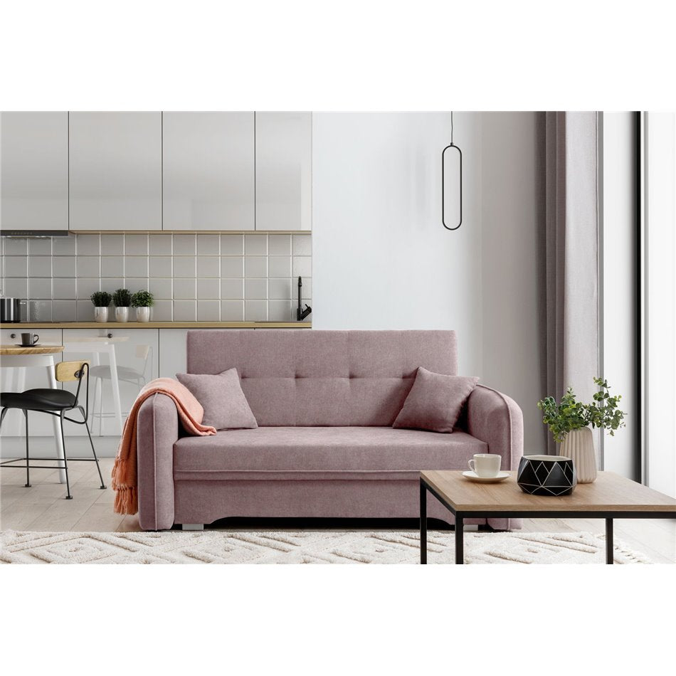 Compact Extendable Sofa Bed with Storage, Velvet Upholstery, Pink – Elaine