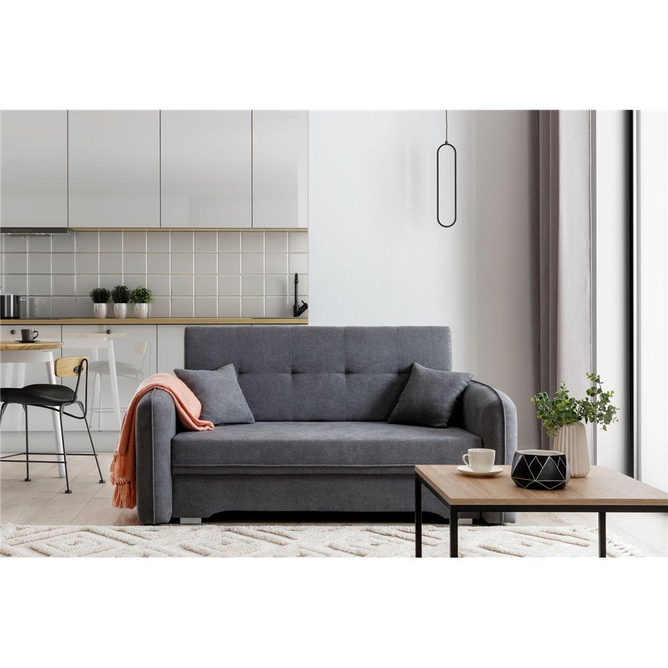 Compact Extendable Sofa Bed with Storage, Velvet Upholstery, Grey – Elaine
