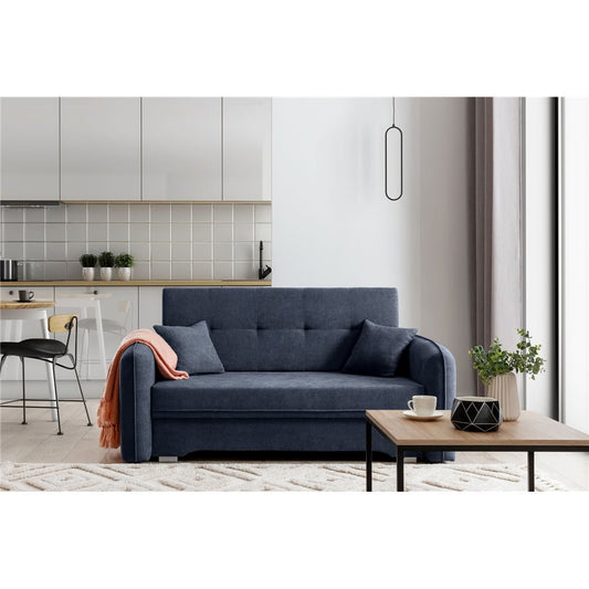 Compact Extendable Sofa Bed with Storage, Velvet Upholstery, Blue – Elaine