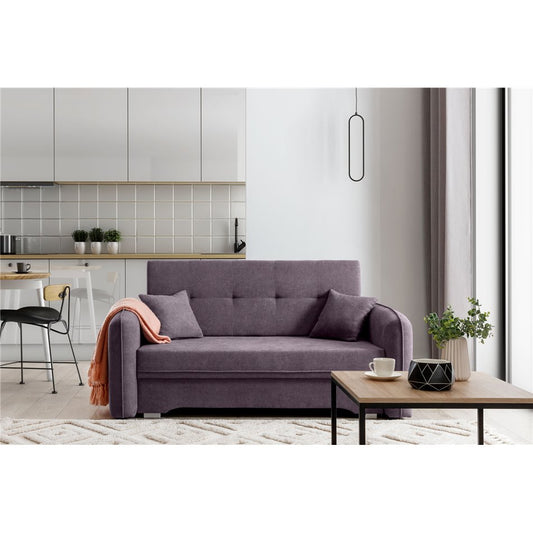Compact Extendable Sofa Bed with Storage, Velvet Upholstery, Purple – Elaine