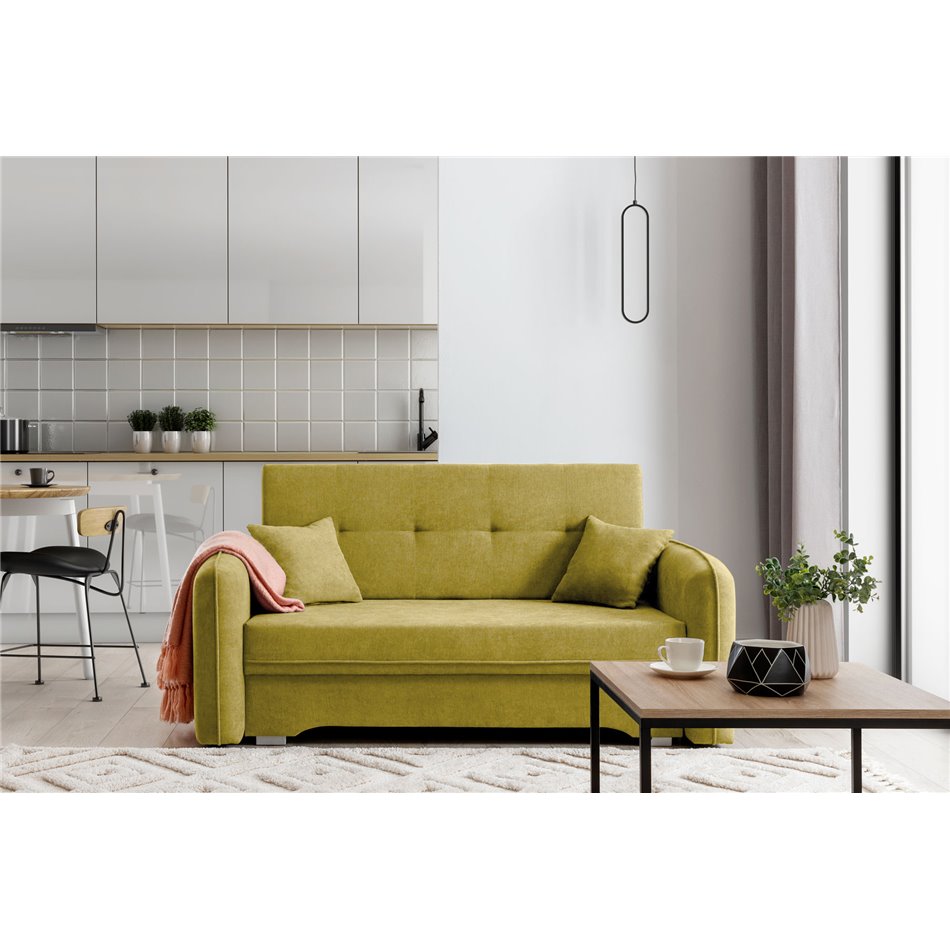 Compact Extendable Sofa Bed with Storage, Velvet Upholstery, Yellow – Elaine