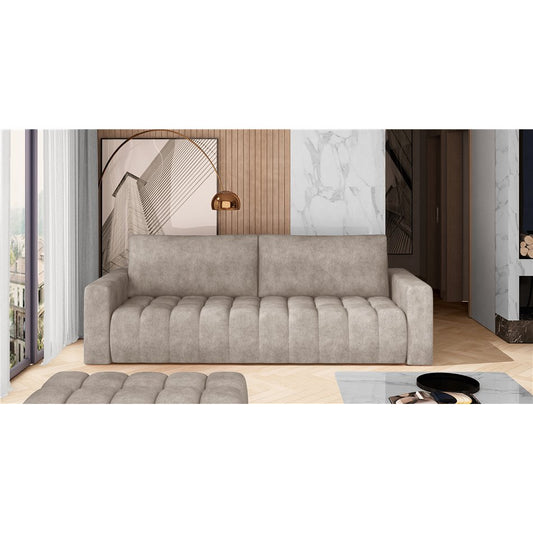 Elazaro Extendable Velvet Sofa Bed – Beige Dora 21, Modern 3-Seater with Storage