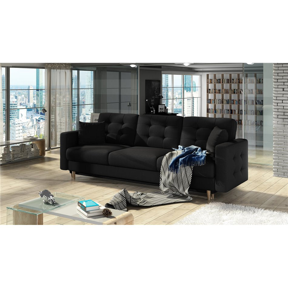 Elsgard Extendable Sofa Bed – Black Sawana 14, Scandinavian 3-Seater with Storage