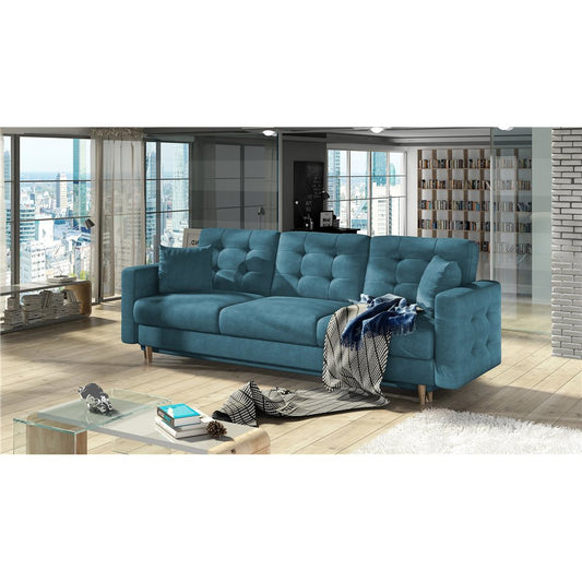 Elsgard Extendable Velvet Sofa Bed – Blue Kronos 13, Scandinavian 3-Seater with Storage