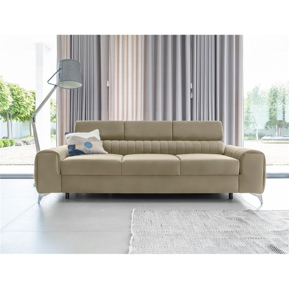 Modern Extendable Sofa Bed, Velvet Upholstery, Light Brown – Elaurence