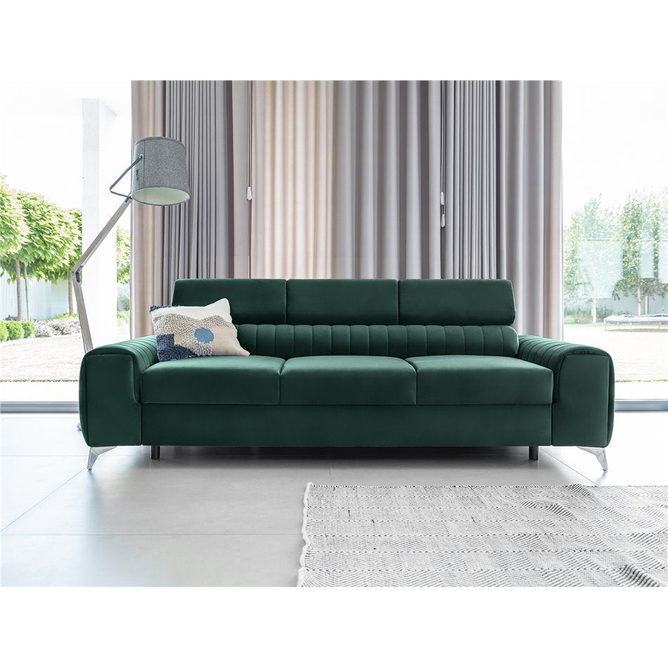 Elaurence Extendable Velvet Sofa Bed – Green Nube 35, 3-Seater
