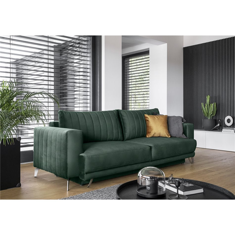 Ellise Extendable Velvet Sofa Bed – Green Lukso 35, Modern 4-Seater with Storage