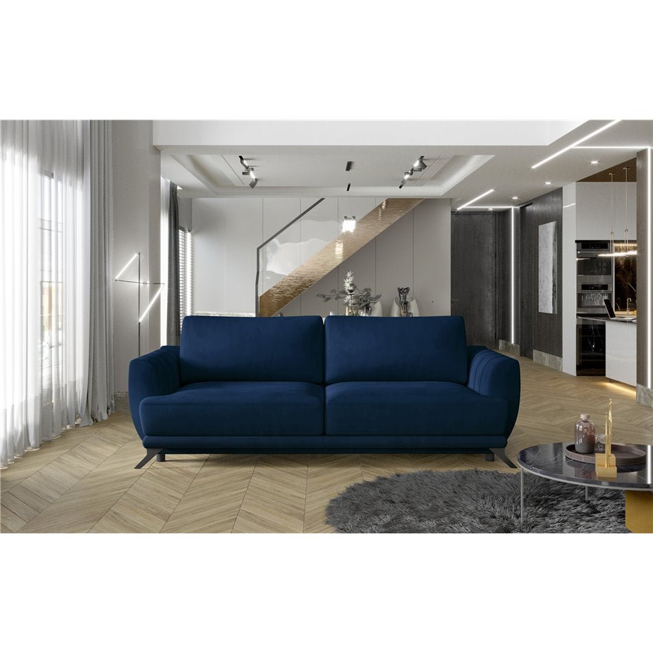 Elmego Extendable Velvet Sofa Bed – Blue Monolith 77, Modern 3-Seater with Storage