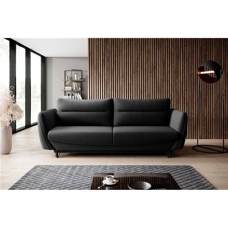 Elsilva Extendable Sofa Bed – Black Flores 10, Modern 4-Seater with Storage