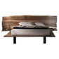 Wooden bed with a headboard on a white background