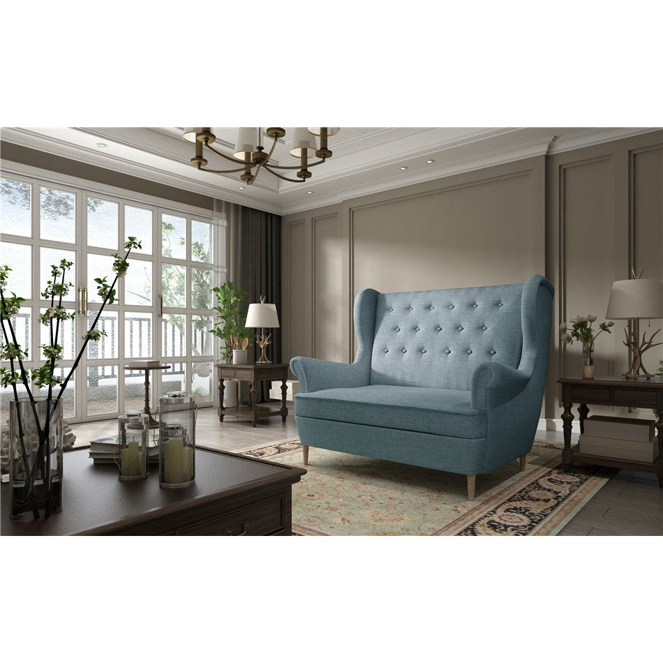 Scandinavian Sofa Elaros – Blue Fabric (Cover 70), 2-Seater Design, 150×55×103 cm