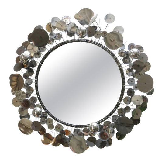 Raindrops Sculptural Wall Mirror – Chrome & Iron Design