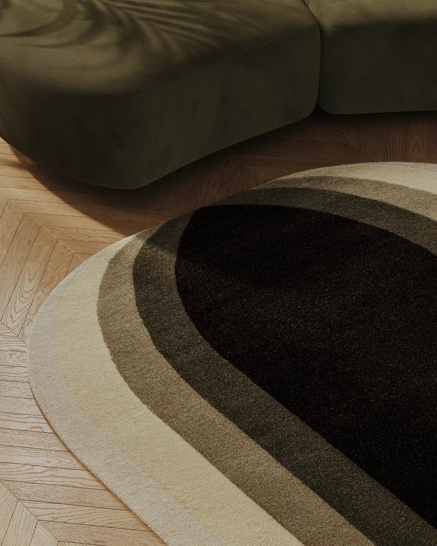 Green Geometric Textured Wool Rug