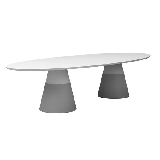 Outdoor Elliptical Dining Table with Brushed Travertine Effect