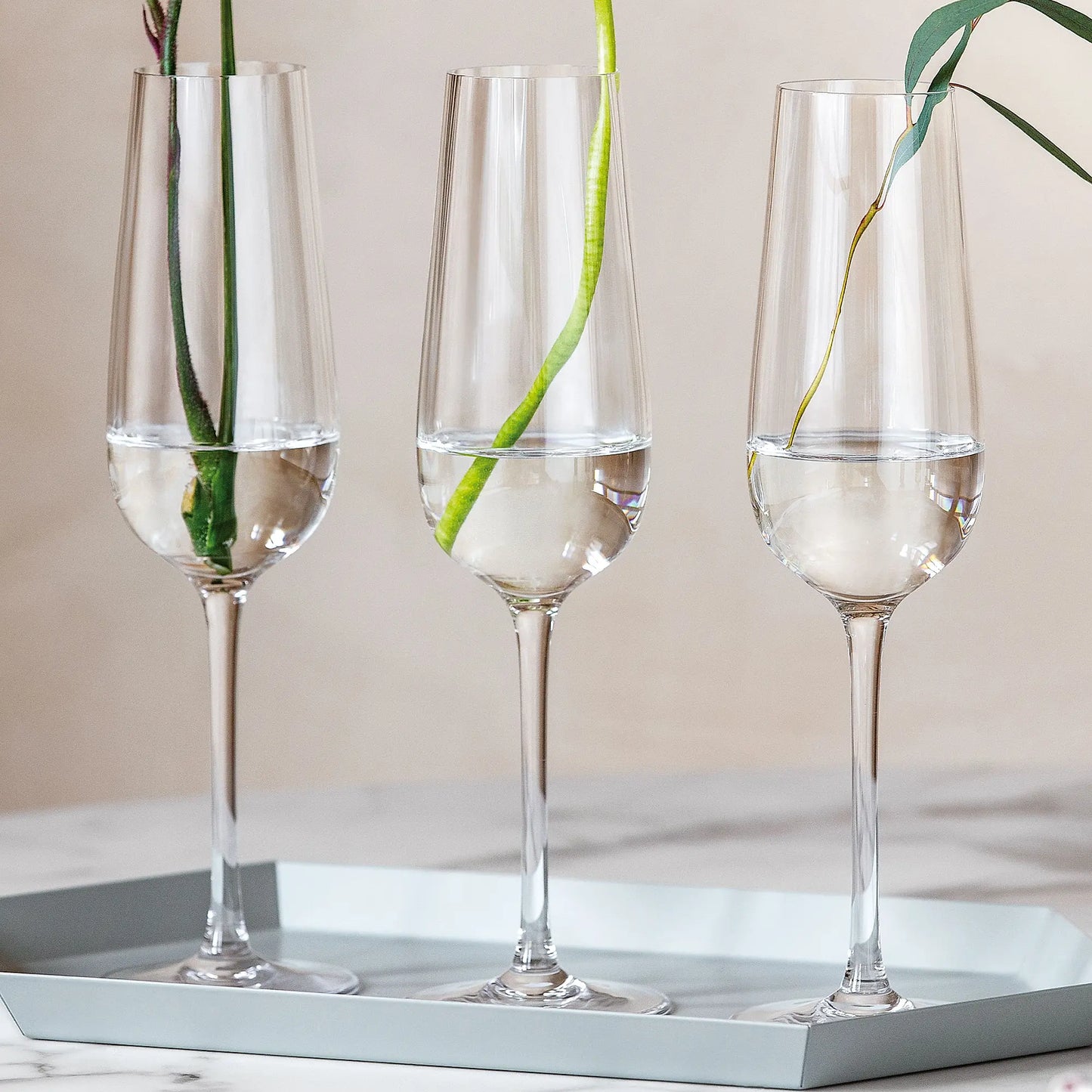 Rose Garden Crystal Champagne Flute Set of 4