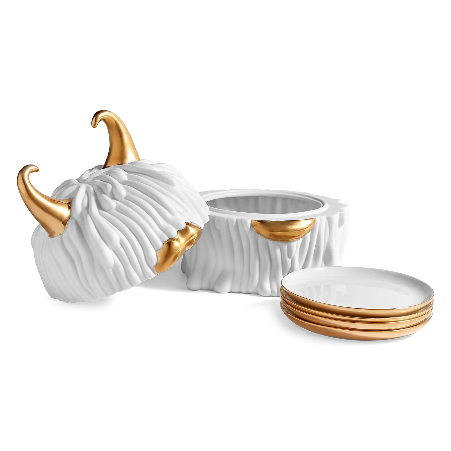 Haas Lynda 5-Piece 24K Gold & Porcelain Box & Plate Set