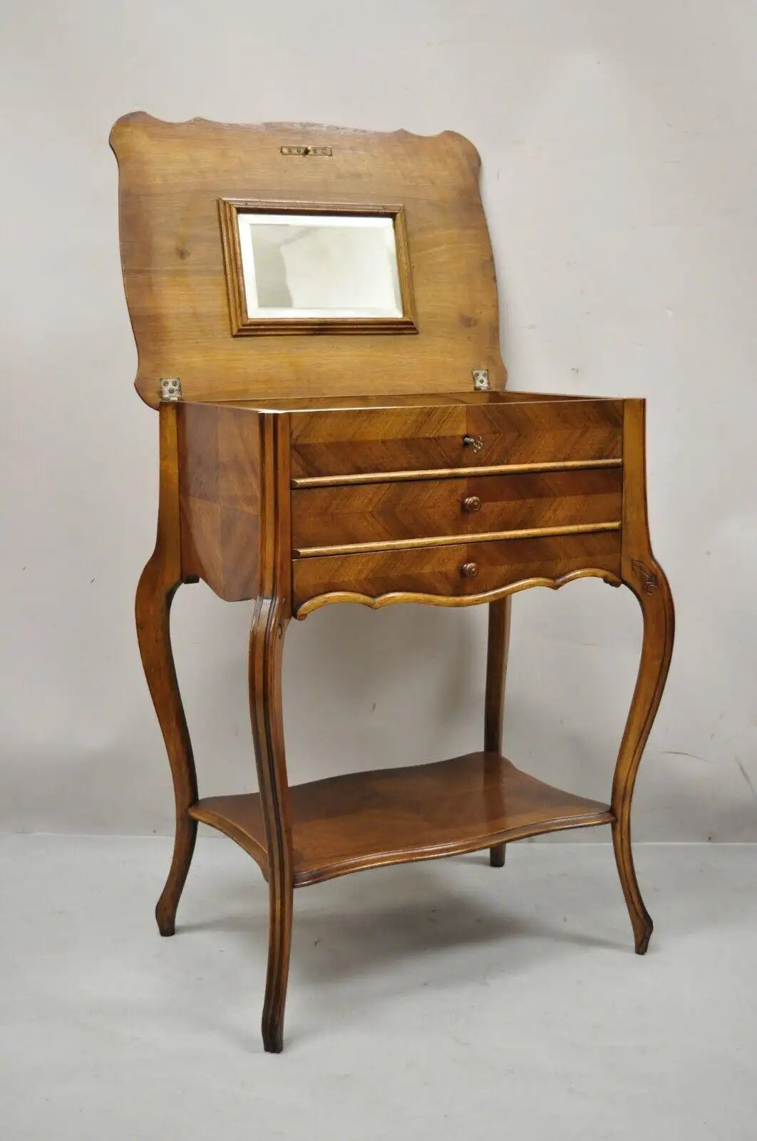 Antique French Mahogany Sewing Stand Nightstand with Lift Top