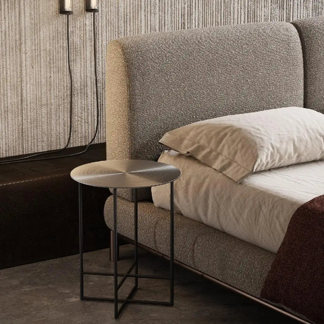 California King Leather Bed with Textured Steel Base