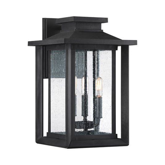 Large Wall Lantern – Wakefield-3 (Black with Clear Seeded Glass)
