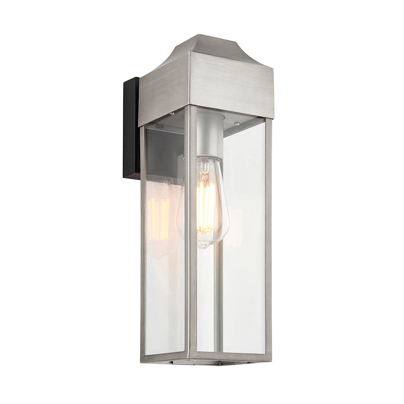 Modern Lantern-Style Outdoor Wall Light in Brushed Silver Finish