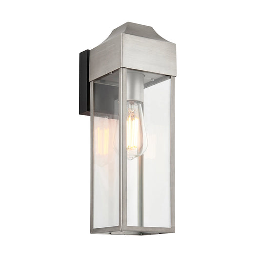 Modern Lantern-Style Outdoor Wall Light in Brushed Silver Finish