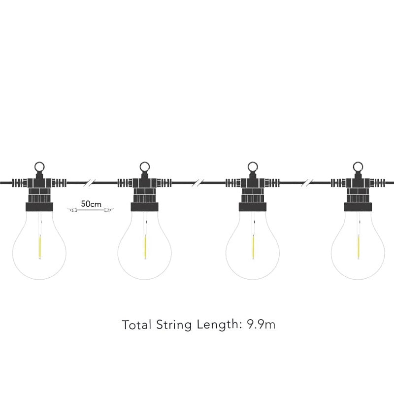Suri Coastal 9.9M Edinburgh Solar & USB Rechargeable Festoon Lights – 20 Lights