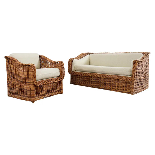 Rattan Settee Armchair in Scalamandre