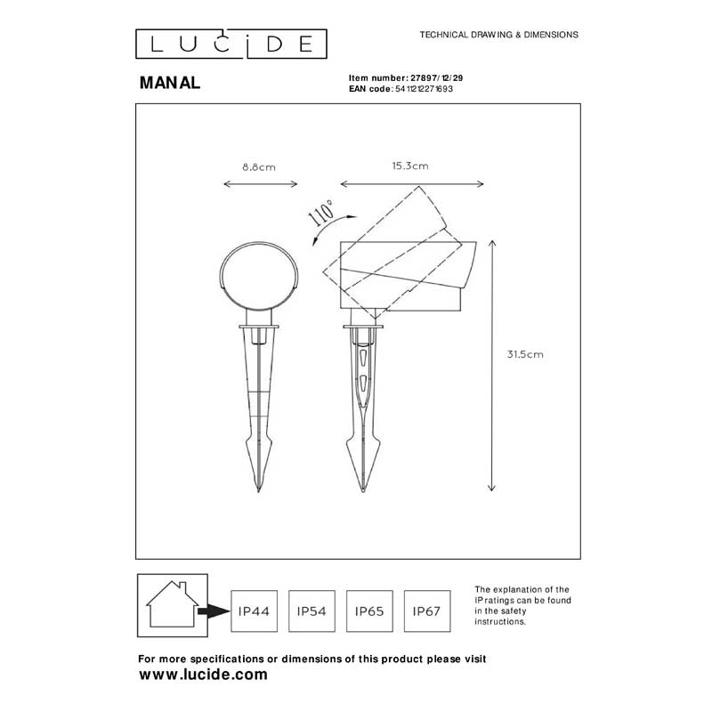 Lucide Manal LED Garden Spotlight – Anthracite