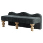 Gray velvet bench with wooden legs on a white background
