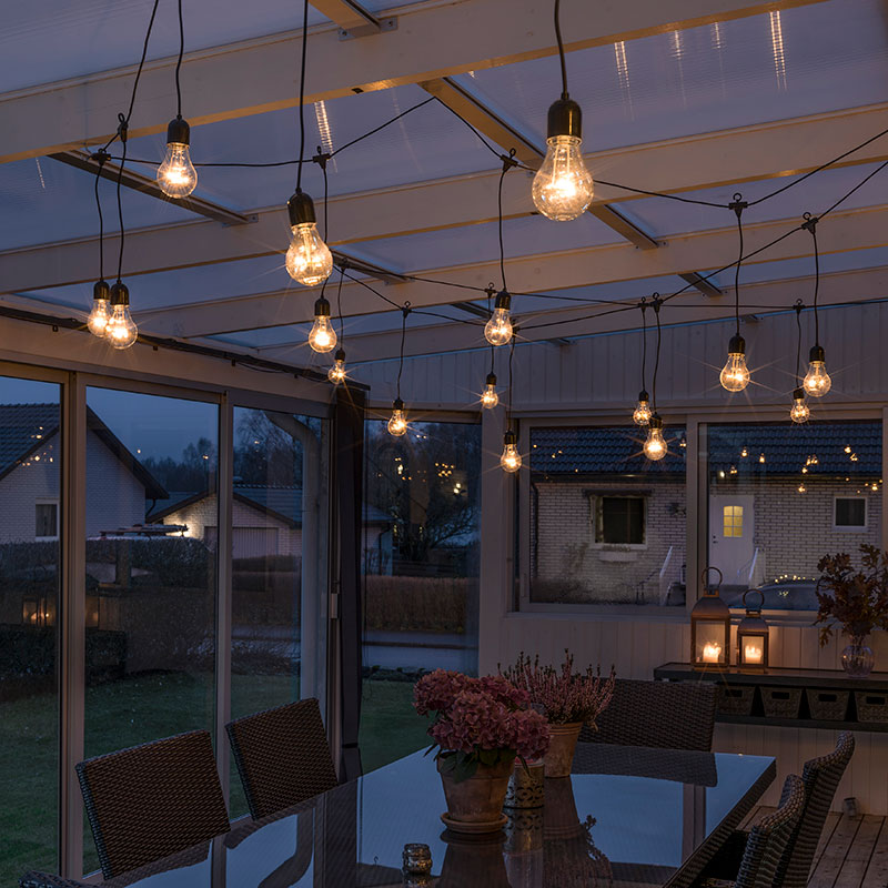 Konstsmide 14.5M LED Clear GLS Black Hanging Festoon Lights – 20 Lights