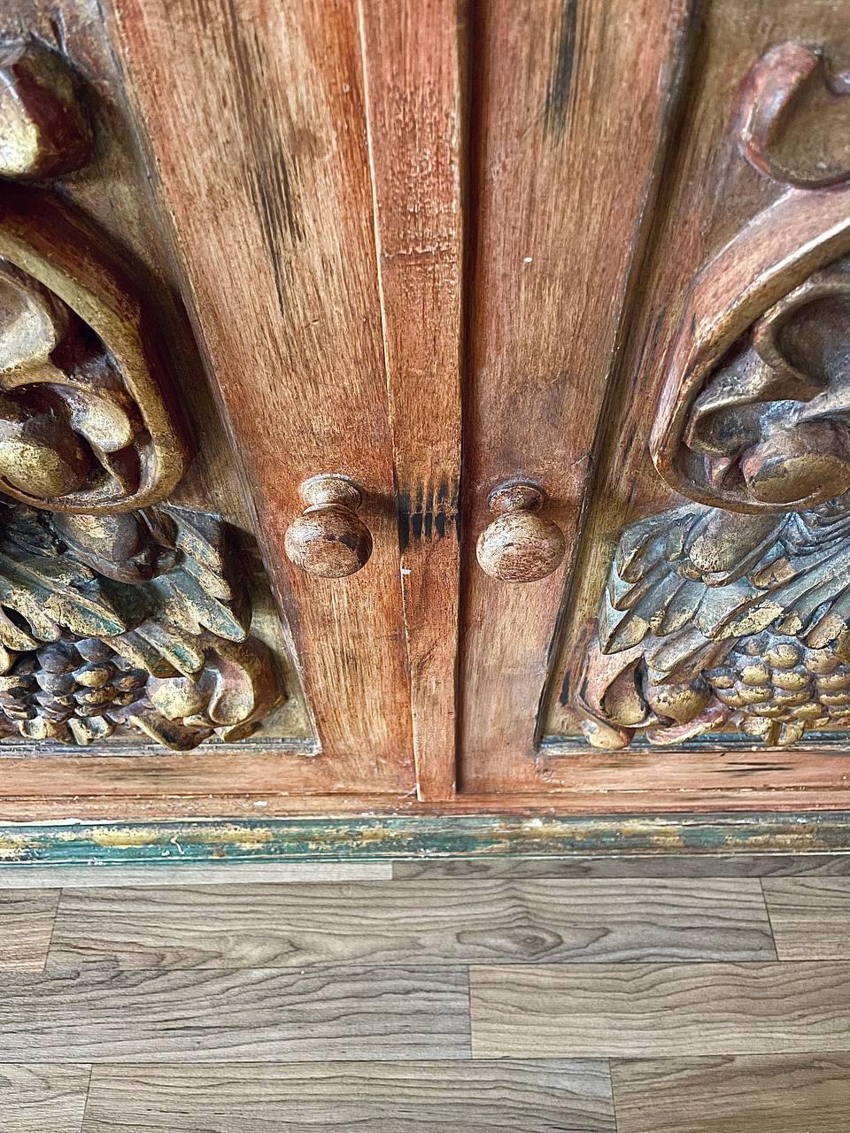 Rustic Spanish Colonial Hacienda Cabinet – Hand-Carved Faces & Floral Motifs