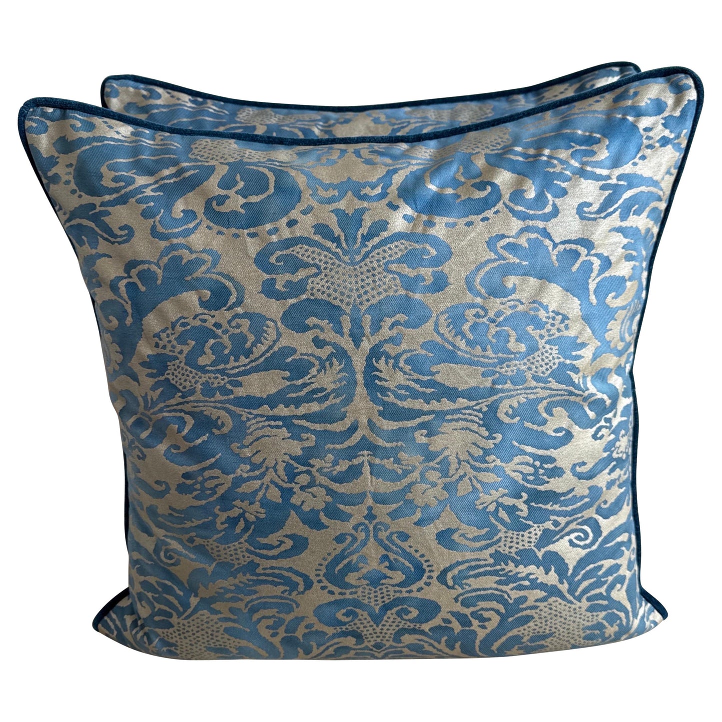 Blue Venetian Fortuny Pillows – Pair, 56 × 35 × 10 cm