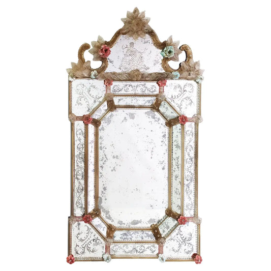 Venetian Mirror in Murano Glass Reproduction of Antique Mirror