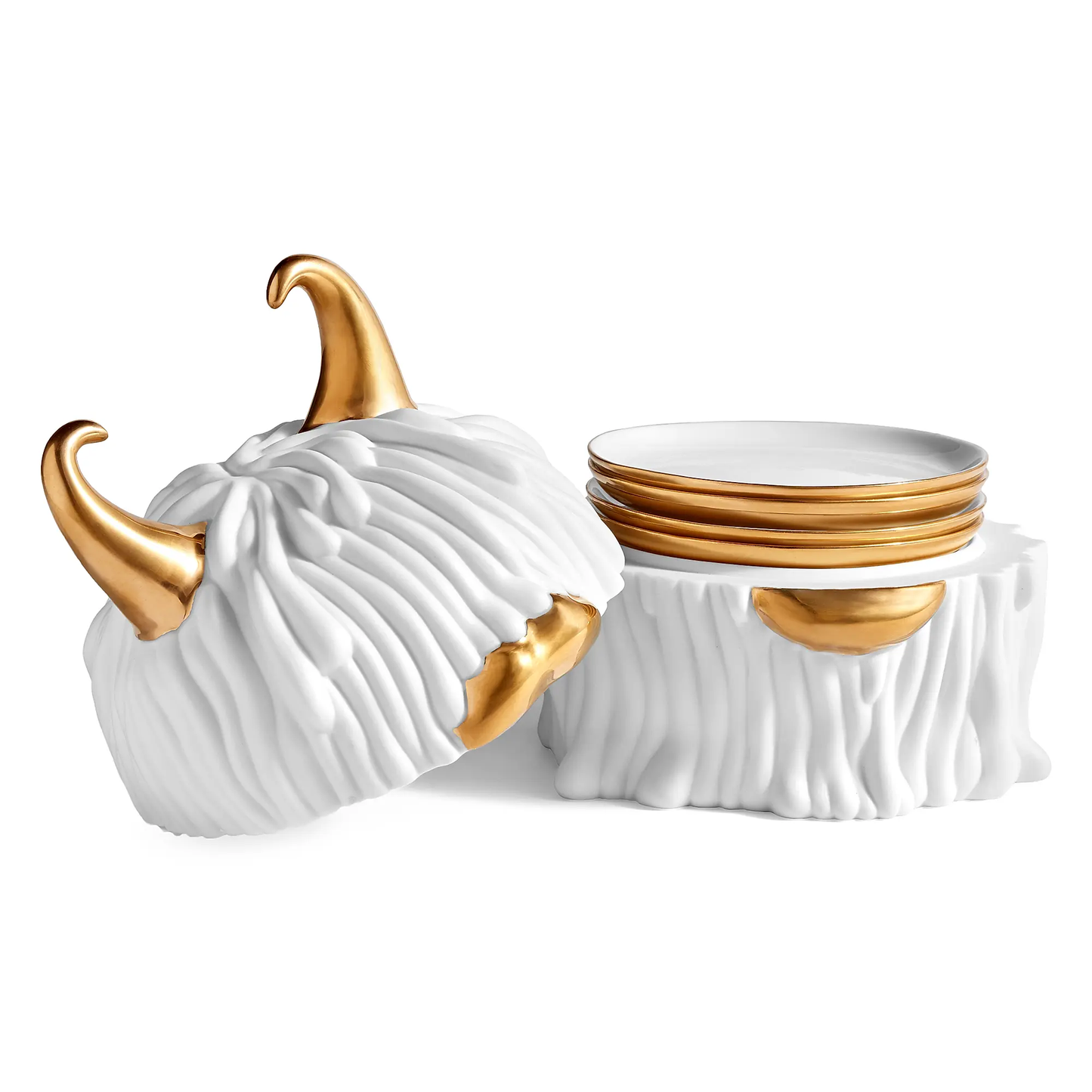 Haas Lynda 5-Piece 24K Gold & Porcelain Box & Plate Set