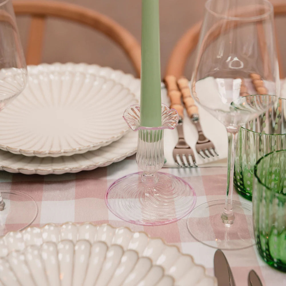 Blush Pink Gingham Cotton-Blend Tablecloth – 165 x 295 cm