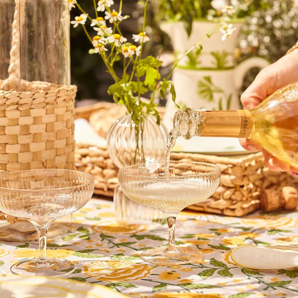 Yellow Floral Block Printed Cotton Tablecloth – 150 x 300 cm