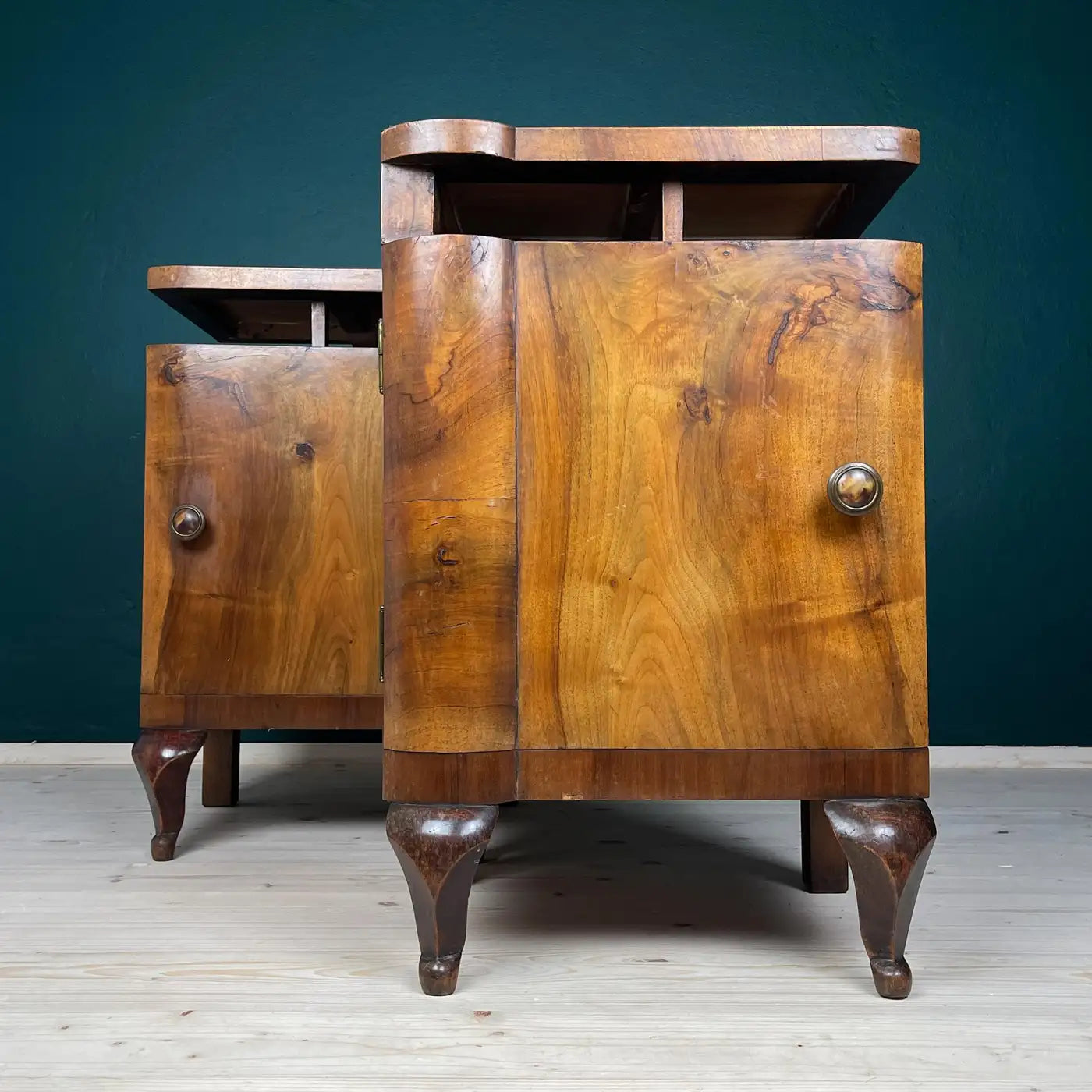 Antique wood nightstand, Italy, 1940s, Set of 2