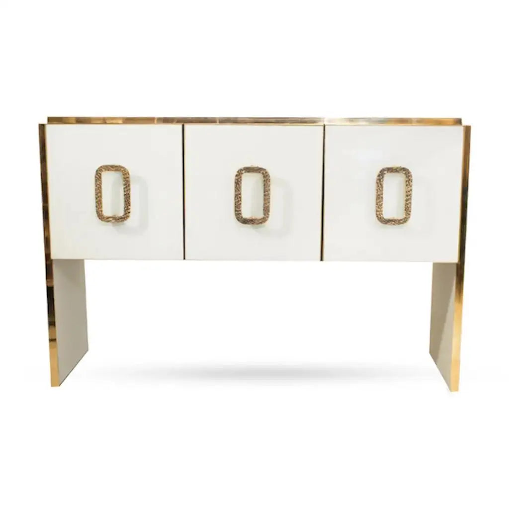 Bespoke Italian Black & White Stripe Glass Brass Dresser Sideboard