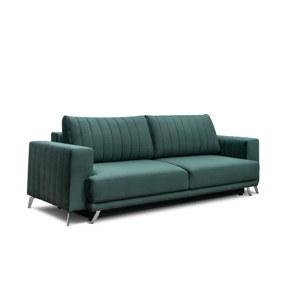 Ellise Extendable Velvet Sofa Bed – Green Lukso 35, Modern 4-Seater with Storage