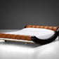 Benatti 'Boomerang' Queen Bed in Cognac Leather and Brown Lacquered Wood
