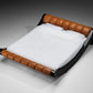 Benatti 'Boomerang' Queen Bed in Cognac Leather and Brown Lacquered Wood