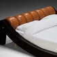 Benatti 'Boomerang' Queen Bed in Cognac Leather and Brown Lacquered Wood
