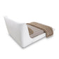 Queen Size Bed with Shell-Inspired Headboard in White Fabric, Musa Design